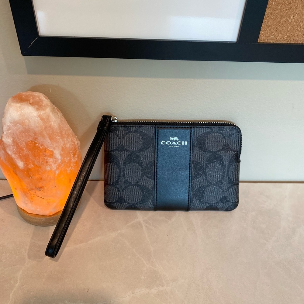 Coach Black and Gray Signature Wristlet